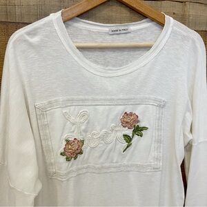 Boho Romantic Top with Floral Embroidery"LOVE", Made in Italy
